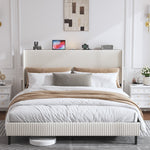 Bed Frame 180x200 Upholstered Platform Wing Headboard Metal Slats Fabric