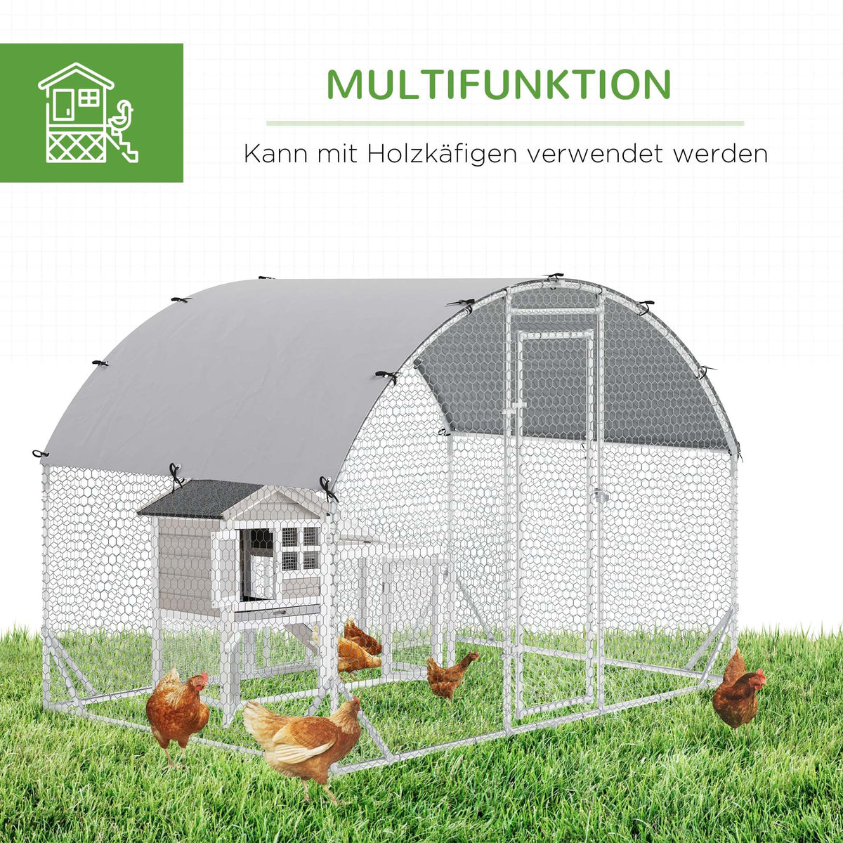 Chicken Coop Free-Range Enclosure, UV-Resistant Cover, Steel Silver