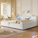 Velvet Platform Bed 140x200 with Hydraulic Storage & LED, Beige