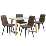Dining Set 5-Piece Rectangular Modern Kitchen Table 4 Chairs Brown Velvet Gold Legs