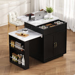 Kitchen Island on Wheels Extendable Table with LED & Power Strips Black