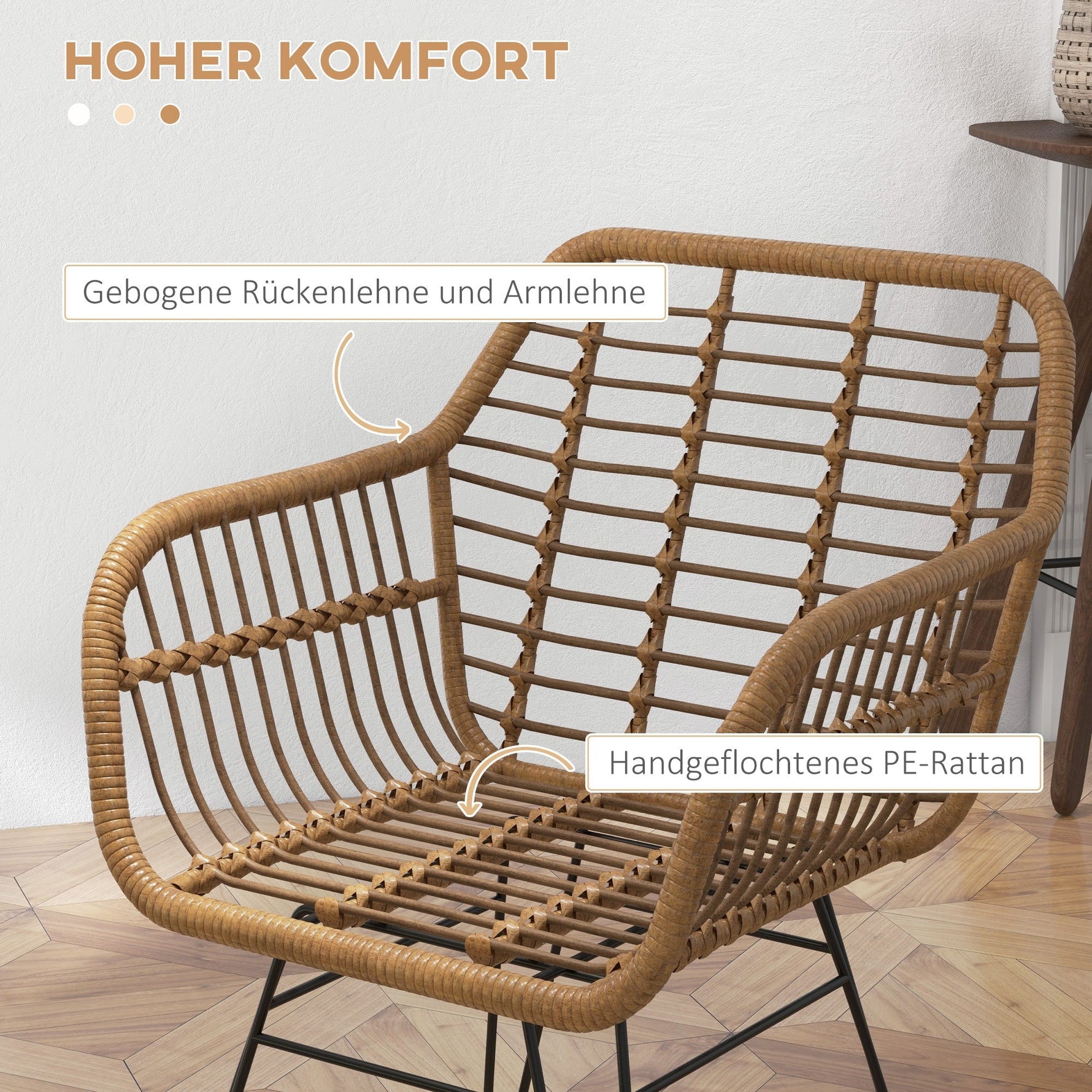 Set of 2 Kitchen Chairs Boho Style PE Rattan - Natural/Black