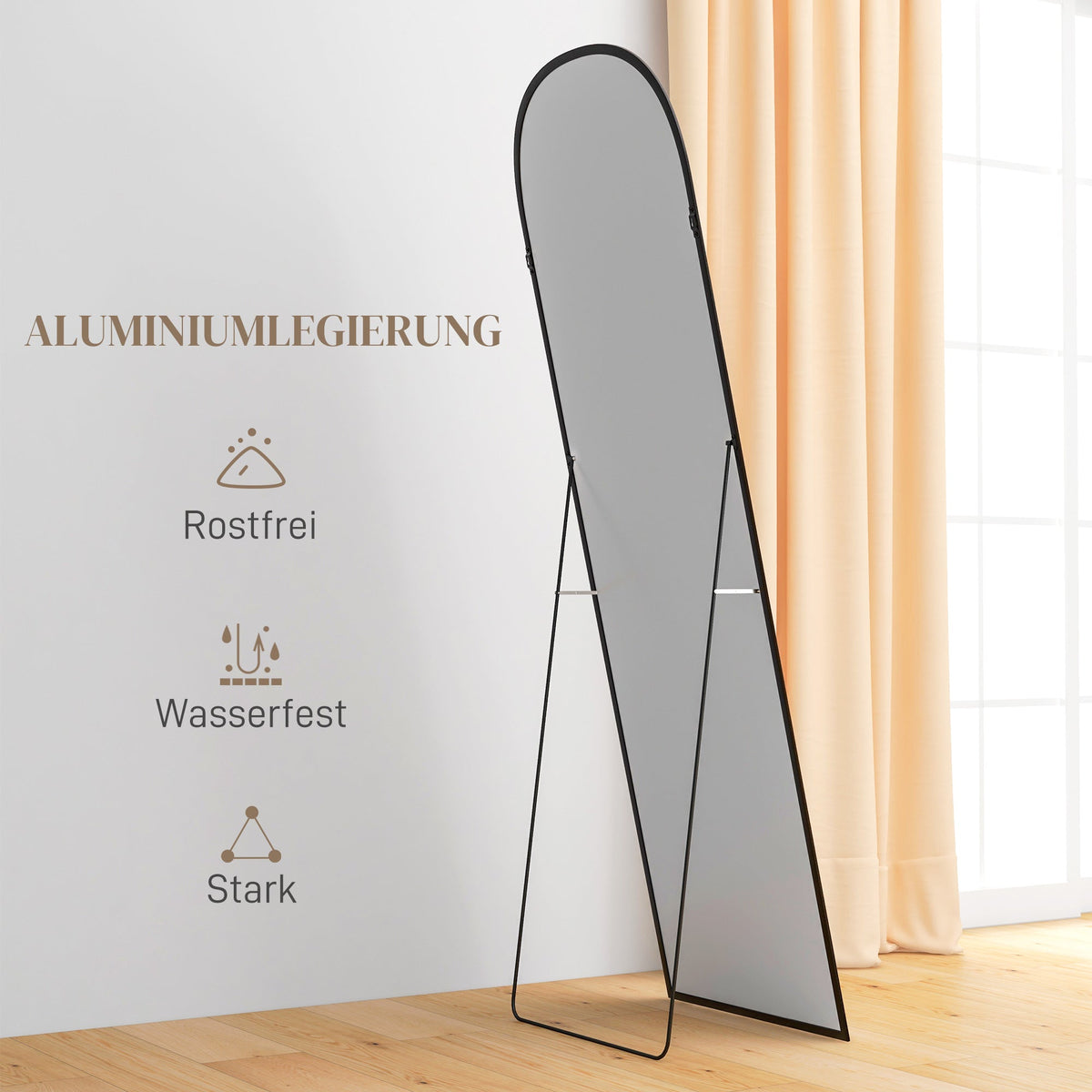 Full Length Mirror, Standing, Aluminum Alloy Frame, Black
