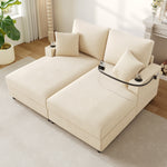 Double Sofa Bed with Sleeping Function, USB Port & Cup Holder - Beige
