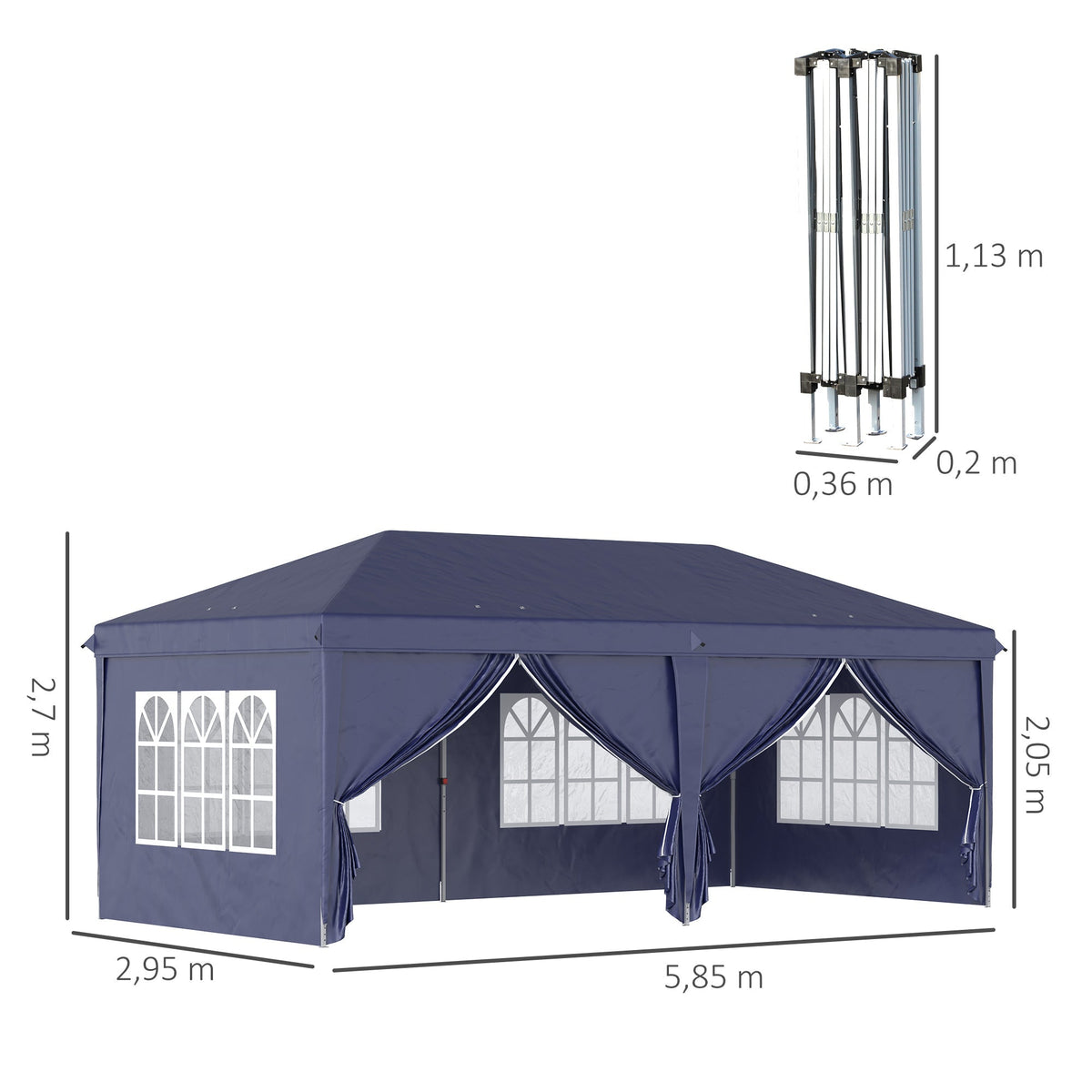 Folding Pavilion 5.85x2.95m UV Protection Side Walls Steel, Blue