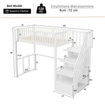 Loft Bed 90x200 Safety Storage Ladder Solid Pine Wood, White