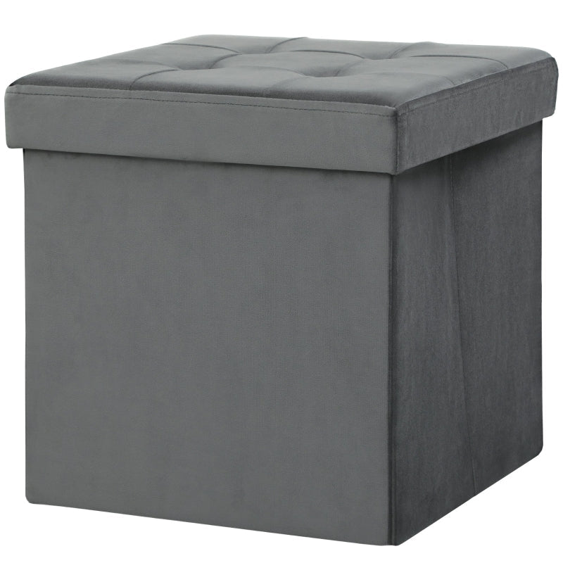 Folding Storage Stool with Storage Box, Foam, MDF, Grey