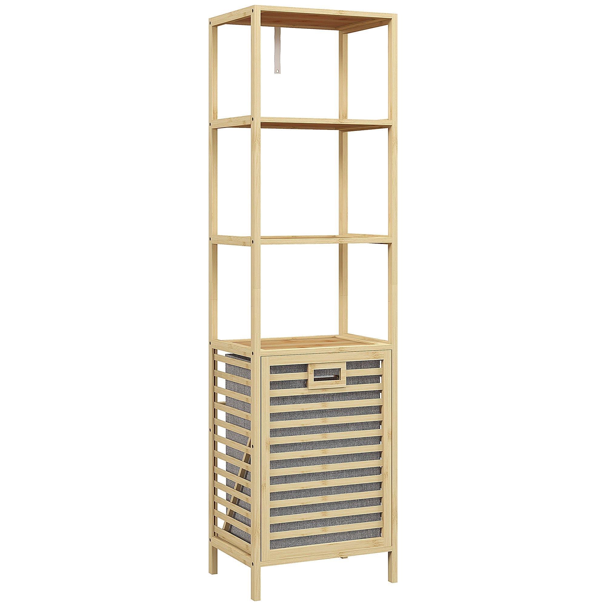 Bamboo Bathroom Shelf, 3 Open Shelves, Extendable Basket, Natural