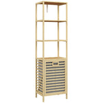 Bamboo Bathroom Shelf, 3 Open Shelves, Extendable Basket, Natural