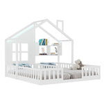 Children's House Bed 90x200 cm with LED & Storage, White