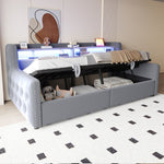 Upholstered Sofa Bed with Hydraulic Storage, LED, and Charging Port, 90x200cm, Light Grey