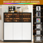 Sideboard Cabinet 100x40x105cm Lighting 3 Glass Doors - White