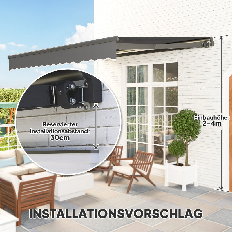 Clamp Awning, Hand Crank Solar Light Articulated Arm UV 50+ 400cm, Gray