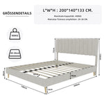 Upholstered Bed, Minimalist Plush Headboard 140x200cm, Beige