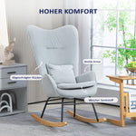 Rocking Chair, Armrests, Velvet Look, Light Grey