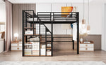 Bunk Bed with Safety Ladder 90x200 & Storage, Black Iron Frame