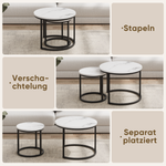 Nested coffee table 2 piece set, 60cm metal frame round modern, white