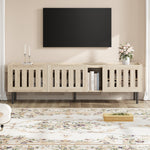 Minimalist Lowboard TV Stand 160cm Openwork Design for 65-inch TV - Natural Wood