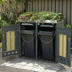 Bin Storage Unit with Planting Area, Lockable Two Doors and Hollow Base, Wood Grain Wood