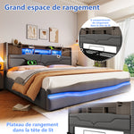Upholstered Bed 180x200cm with Hydraulic Storage & LED, Grey