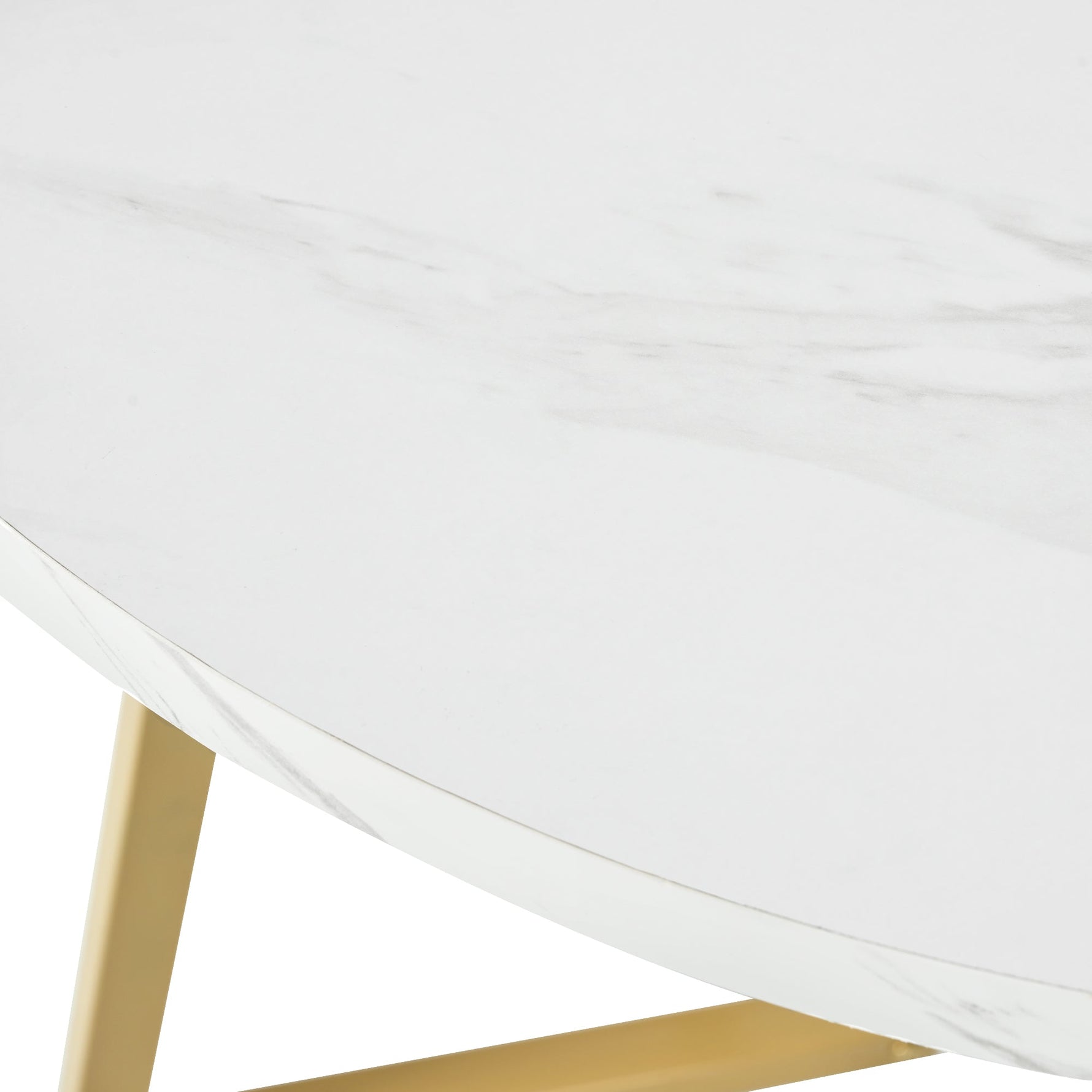 Round Dining Table Unique Metal Frame Marble Pattern White/Gold