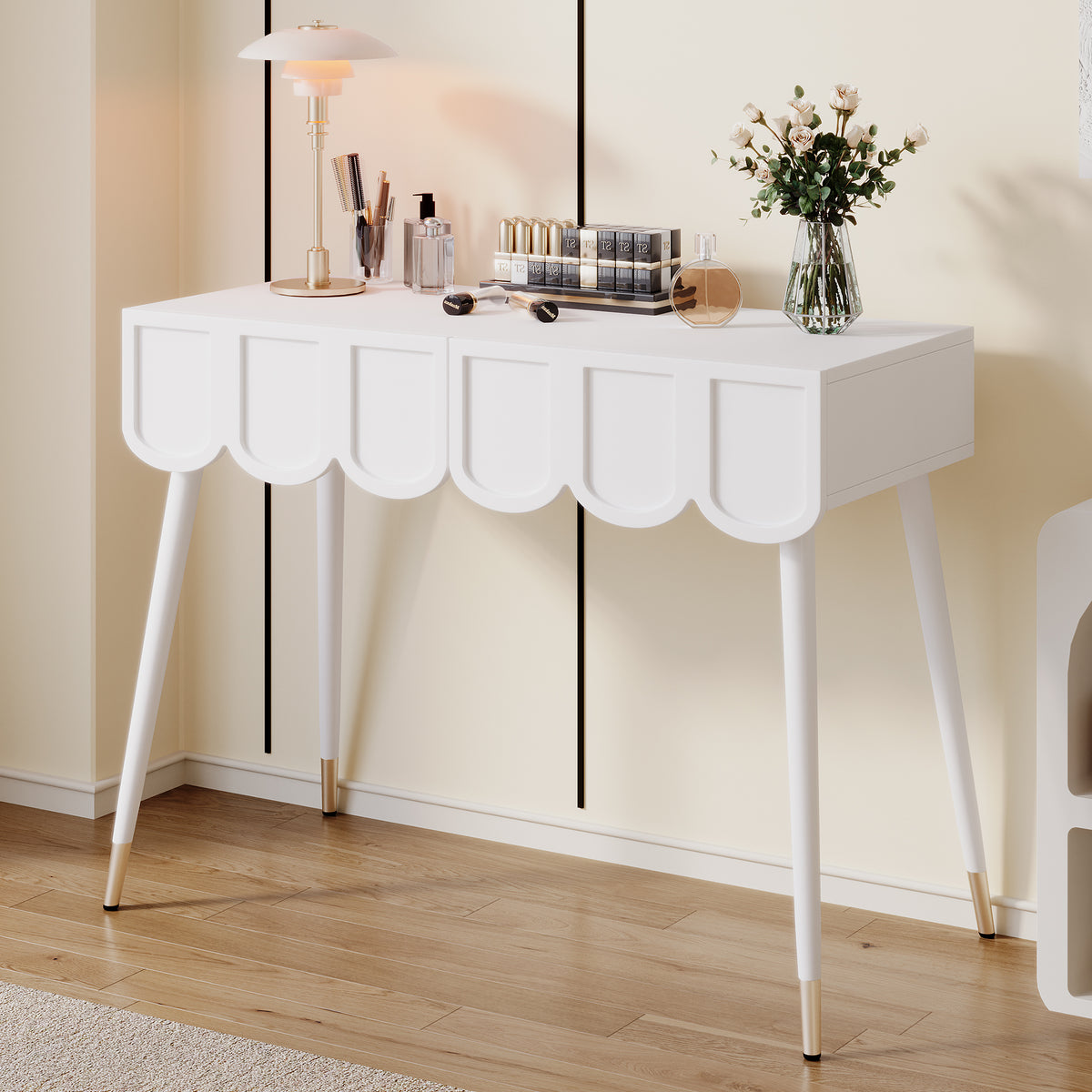 Dressing Vanity Table with 2 Drawers and Metal Legs in White