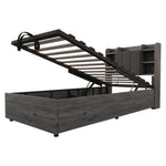 Wooden Bed, 90x200 cm Hydraulic with Storage & USB/Type-C, Grey