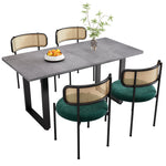Dining Set 5-Piece Rectangular Table 4 Velvet Chairs - Grey/Green/Black