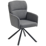 Upholstered Dining Chair, Thick Padding, Armrests, Metal Legs, Grey