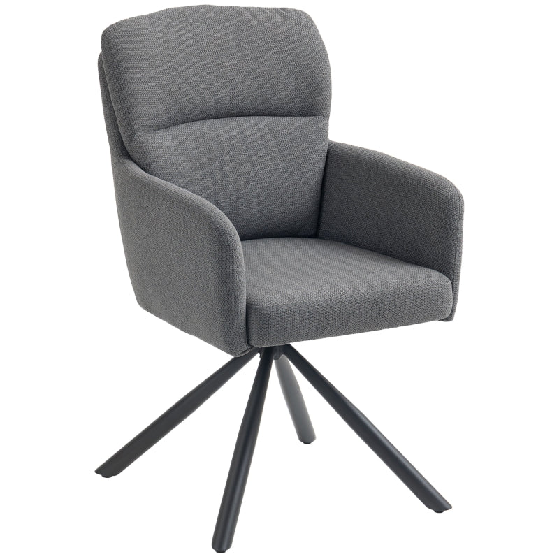 Upholstered Dining Chair, Thick Padding, Armrests, Metal Legs, Grey