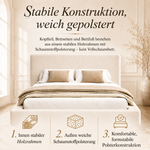 Upholstered Double Bed 160x200cm with Slatted Base, Beige Chenille