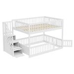 Bunk Bed 140x200, with Safety Stairs and Storage Drawers, White Wood