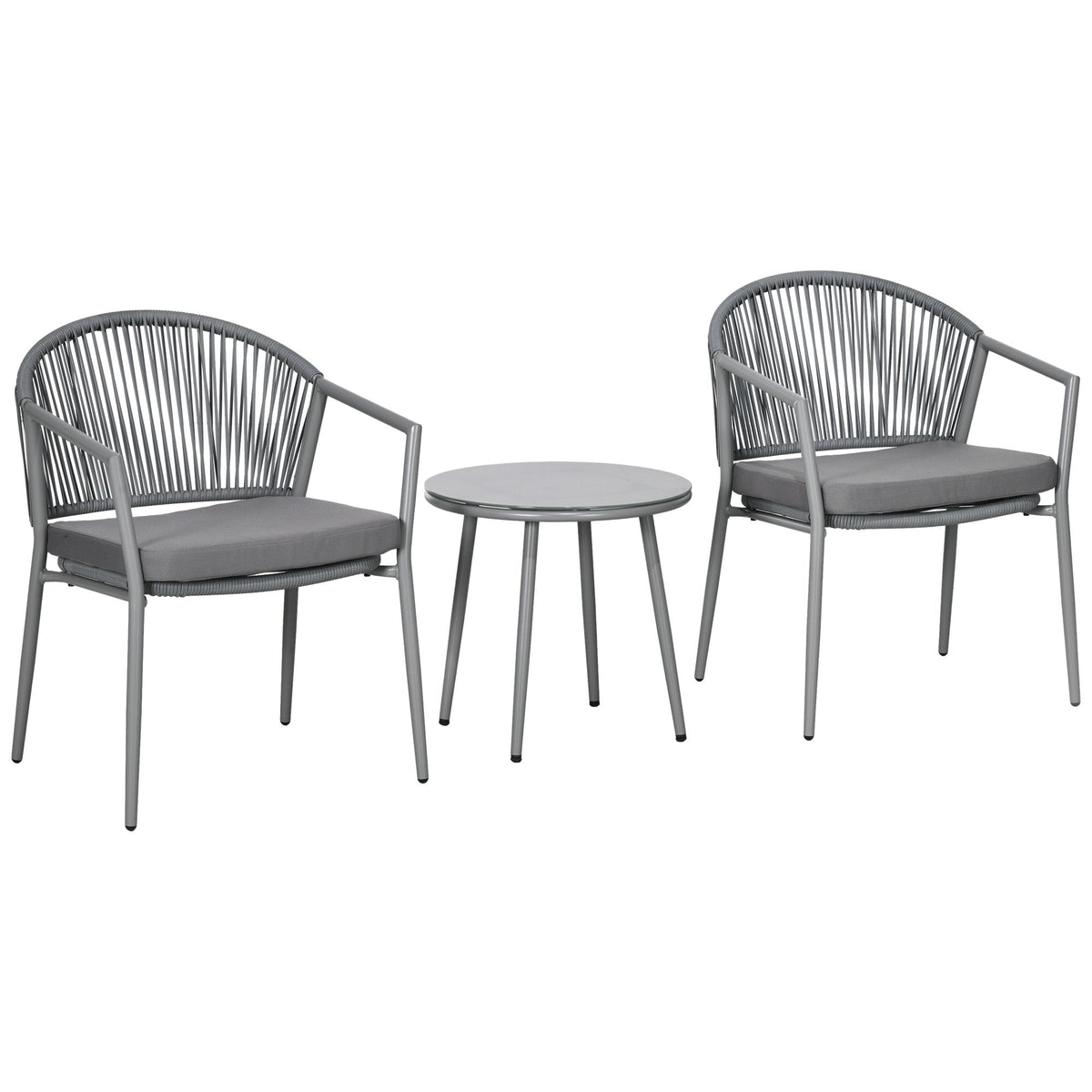 Seating Group 2 Chairs Coffee Table Balcony Furniture Steel Grey