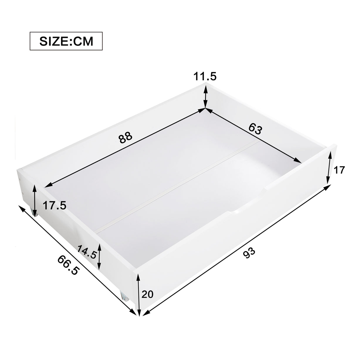 Underbed Storage Drawers, 2-Piece Set with Wheels, White MDF