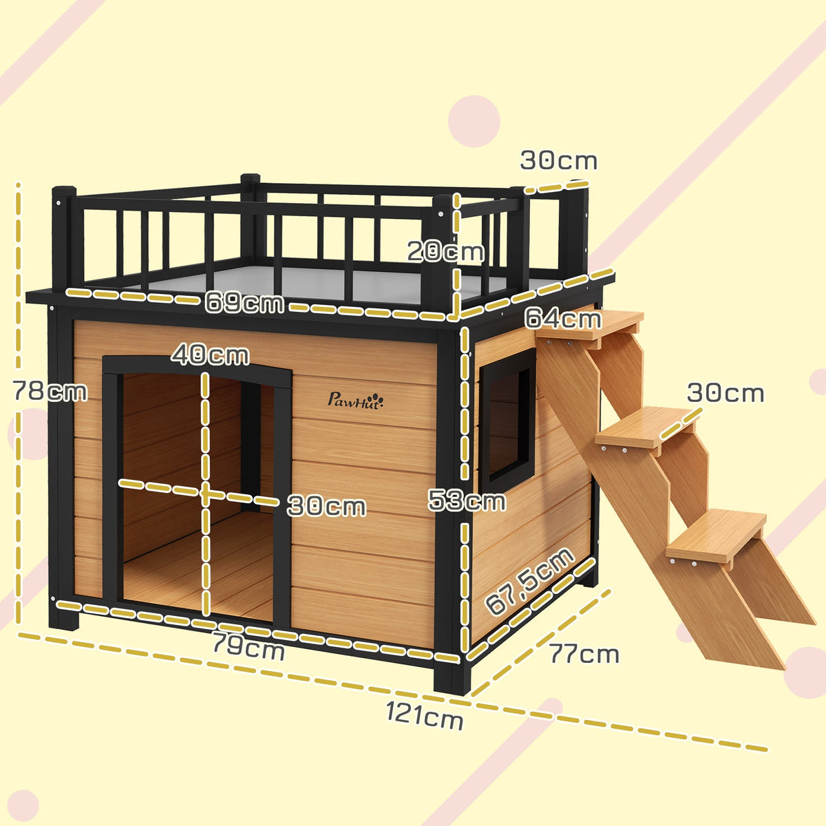 Dog Kennel, Balcony Stairs Window, Fir Wood Yellow