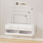 Wall-Mounted TV Cabinet, LED Lighting, Open Shelves, High-Gloss White