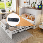 Folding Bed 140x200cm with Storage & Socket, White Metal Frame