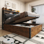 Bed Frame, 90 x 200, Hydraulic Lift, USB, Upholstered Headboard, Black