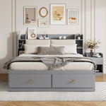 Solid wood combination bed 140*200cm, Storage Headboard, Drawers, Sofa Bench, grey