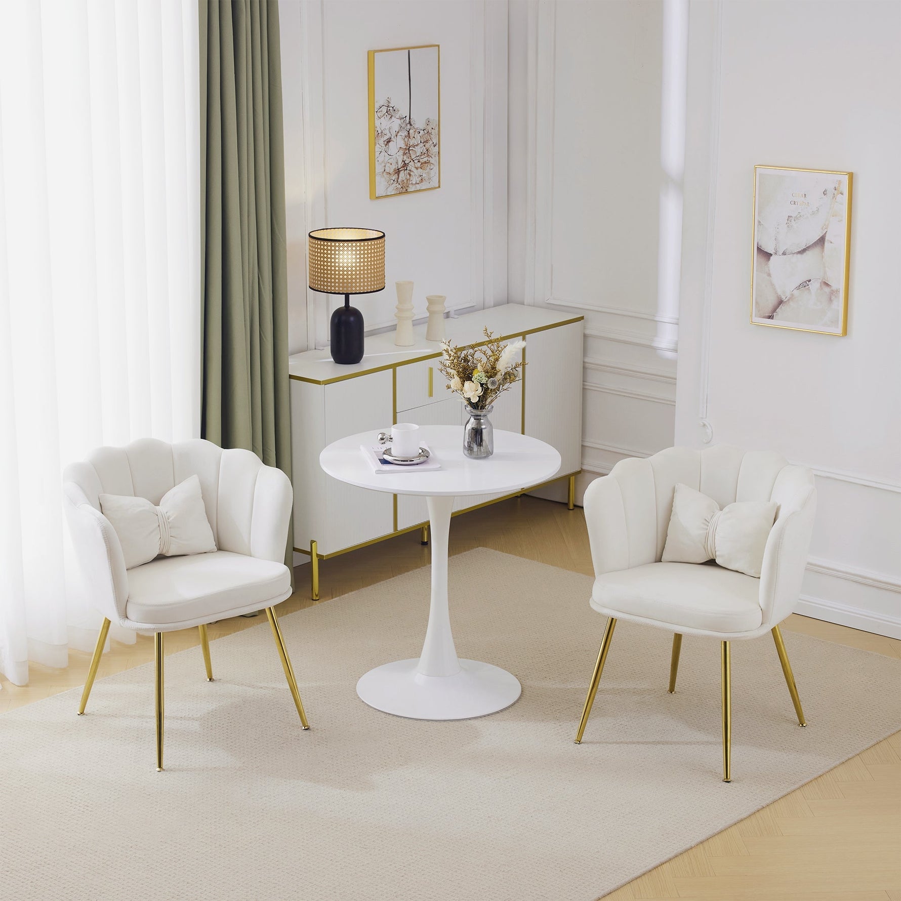 Chairs, Modern Upholstered with Petal Back & Butterfly Cushions, Velvet