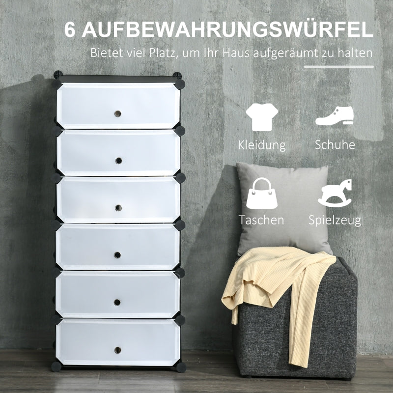 Shoe Rack Shelf for 6 Pairs of Shoes, Modular DIY, Plastic Black+White