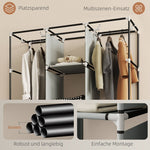 Wardrobe Folding Fabric with Clothes Rail Drawers Zipper, Light Grey
