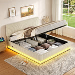 Modern Upholstered Bed with LED Lighting, USB-C and Storage, 180x200 Beige Corduroy
