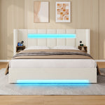 Multifunctional Bed Frame 160x200cm LED Hydraulic Storage Velvet