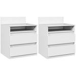 Set of 2 Bedside Tables, 2 Drawers, Nightstand with Shelf, White