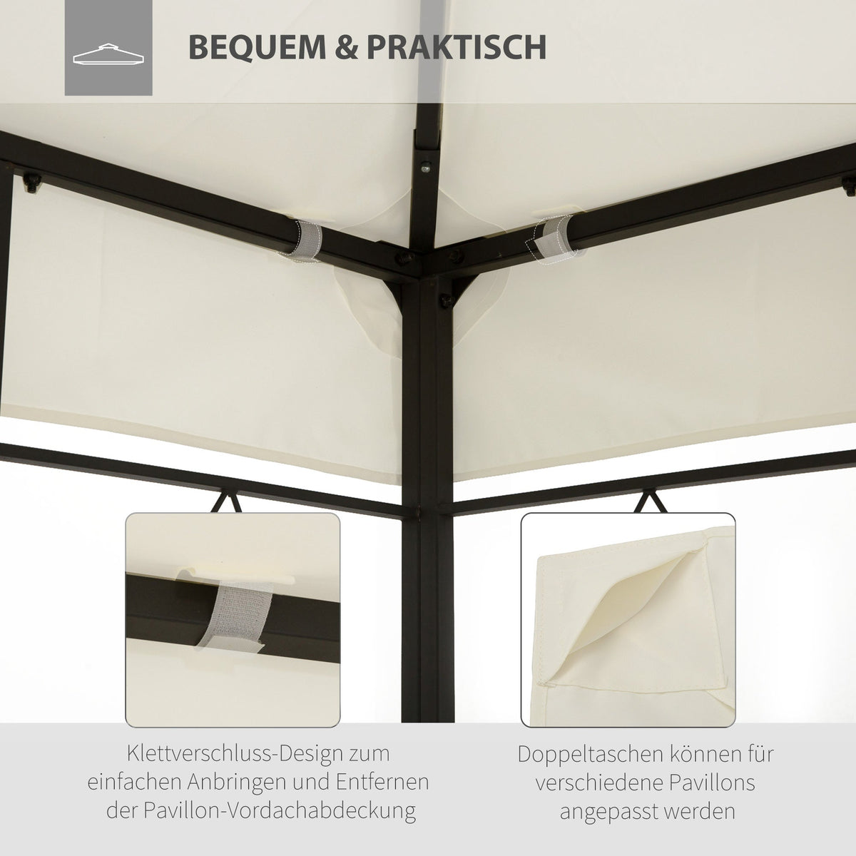 Replacement Roof for Metal Gazebo 4x3m with Leakage Opening - Cream-White Polyester