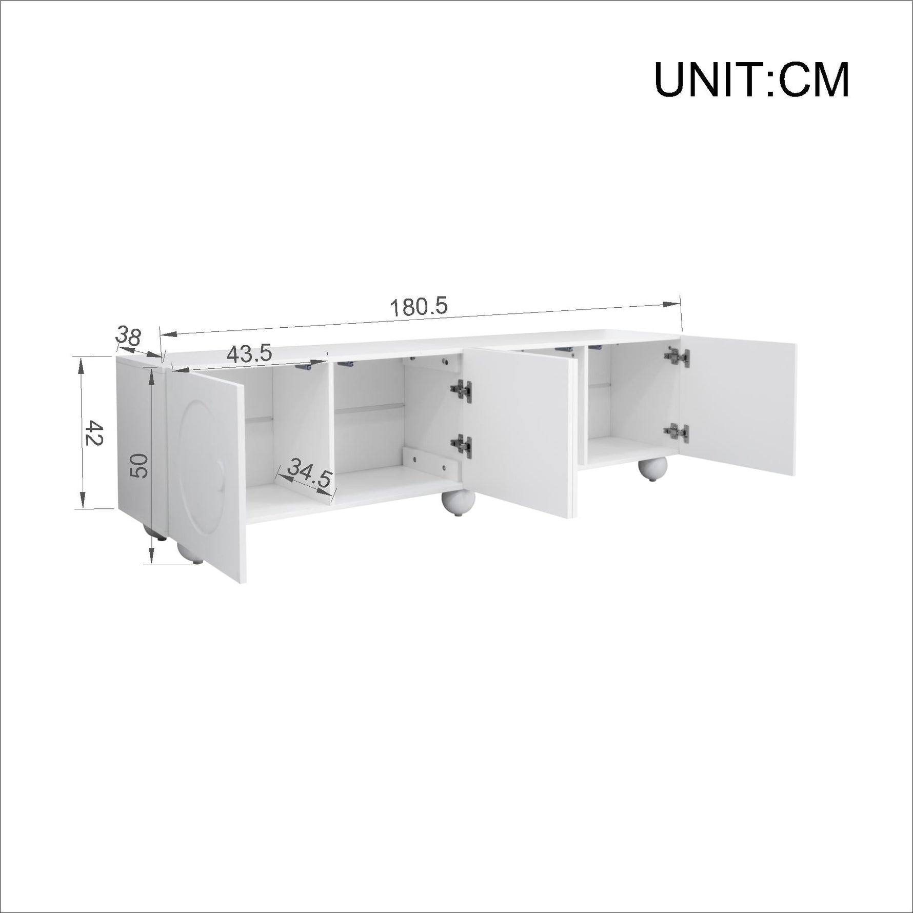 Modern Low TV Cabinet 180.5x38x50cm - White