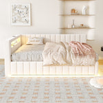 Upholstered Sofa Bed 140x200 Hydraulic Storage LED USB Port, Beige Velvet