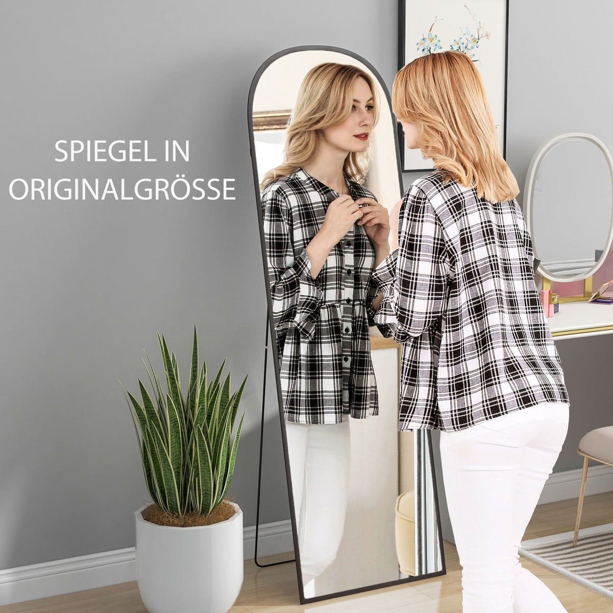 Full Length Mirror, Standing, Aluminum Alloy Frame, Black
