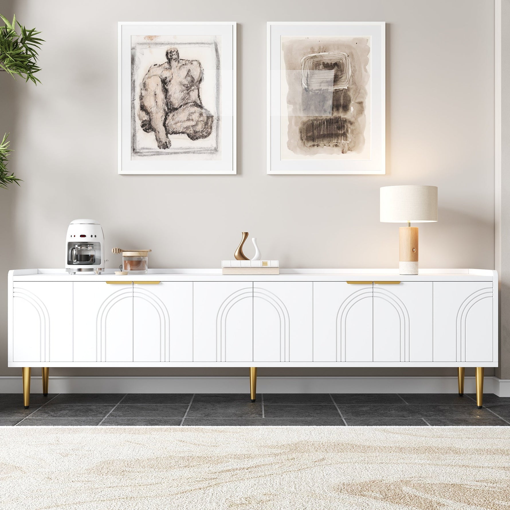 TV Cabinet Lowboard 170cm Textured Door Gold Handles/Feet